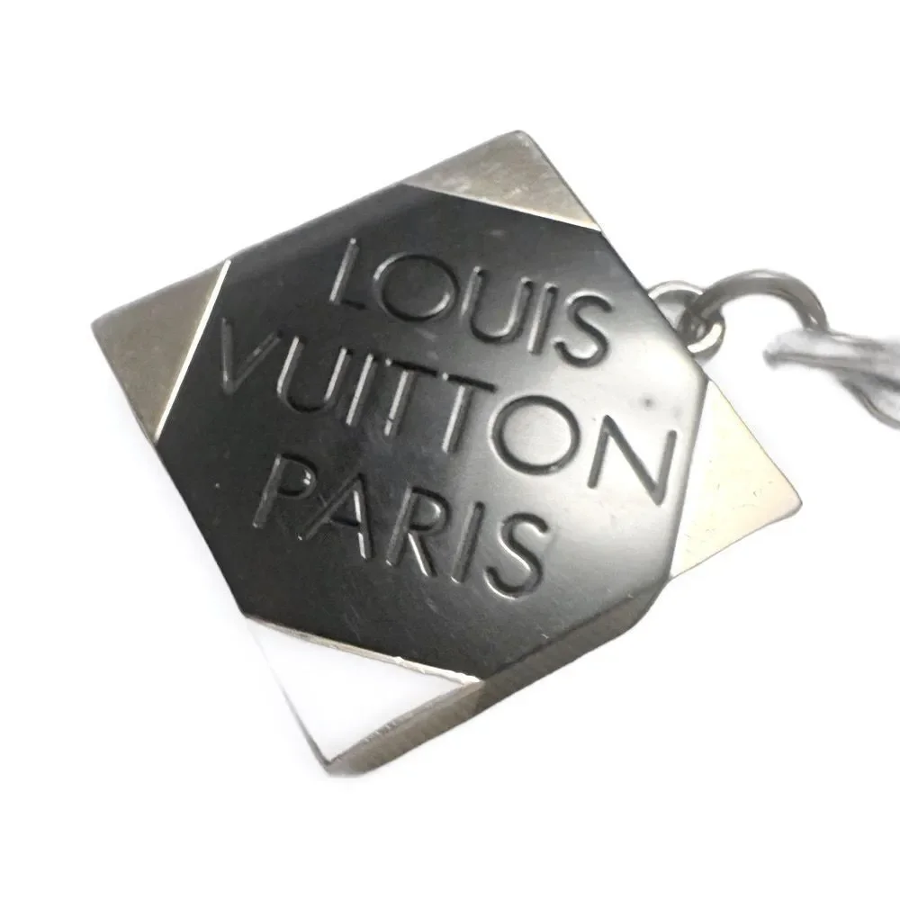 Auth Louis Vuitton Black Resin Silver Bag Charm Keyring Damier Print LV Brand